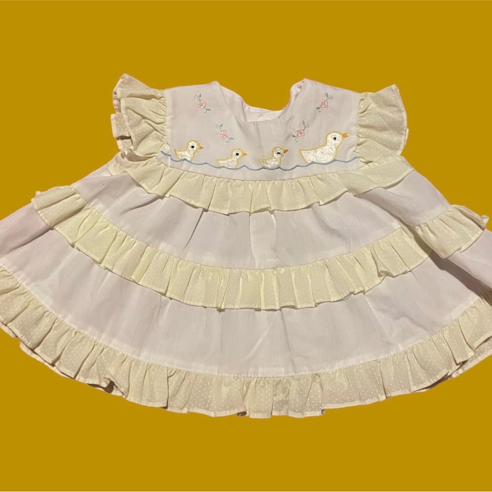 Baby girls ducks in a row vintage dress